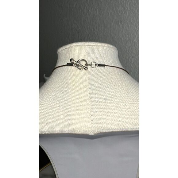 Handmade Necklace boho shabby chic clay wood beads rust leather choker 8.5” EUC - Picture 3 of 3